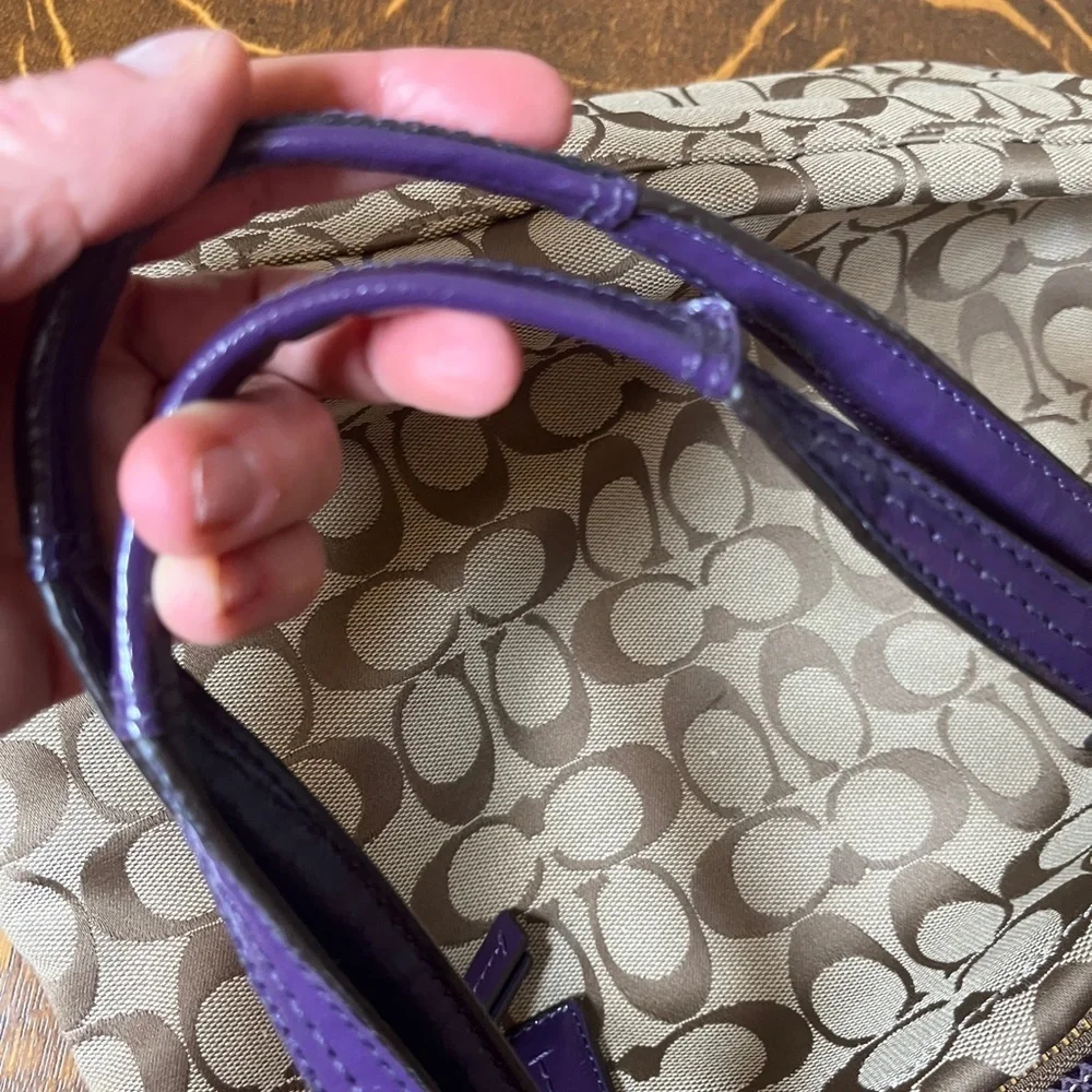 Coach Signature Canvas Small Tote with Purple Snakeskin accents
